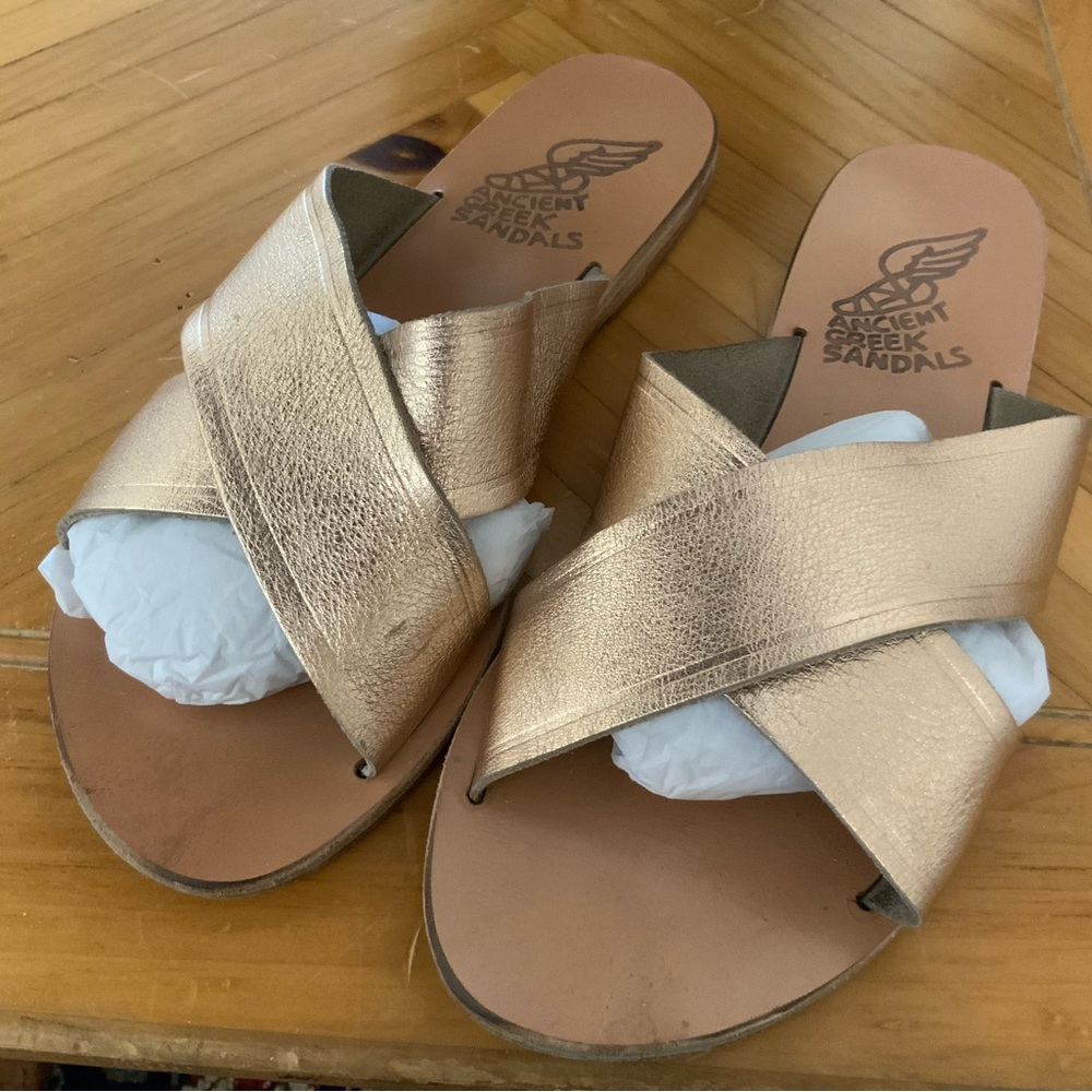 Ancient Greek Sandals Women Size 10 /40 Thais Gold Sandals Slides Pre-Owned